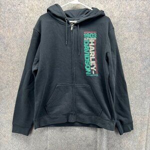 Harley Davidson Sweater Men Large Adult Black Hooded Jacket Fleece Full Zip